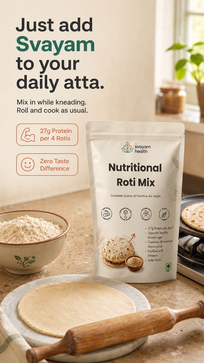 Just add Svayam to your daily atta - 27g protein per 4 rotis with zero taste difference